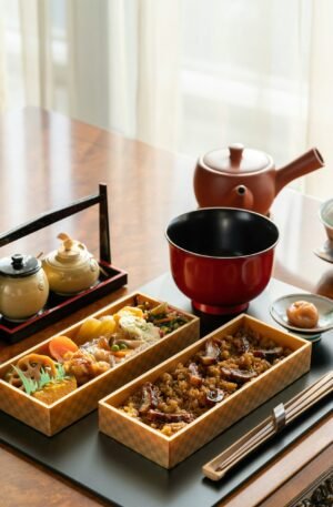 two brown trays with cooked foods